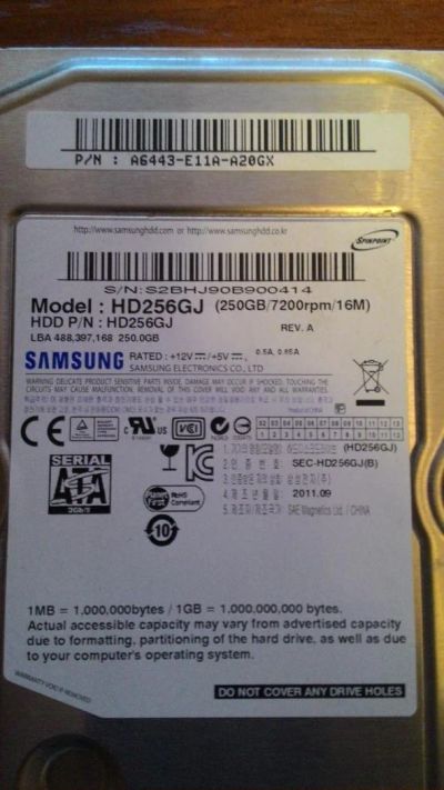 Лот: 6110793. Фото: 1. Жесткий диск на 250 Гб. Жёсткие диски (HDD)