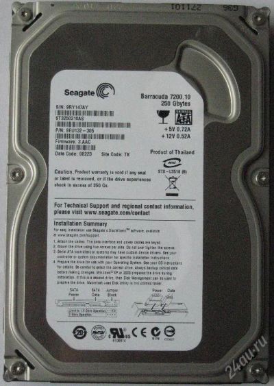 Лот: 73709. Фото: 1. Винт Seagate 250Gb (бэды). Жёсткие диски (HDD)