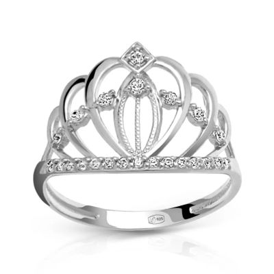 Лот: 23783653. Фото: 1. Серебряное кольцо Корона с фианитами. Кольца, перстни