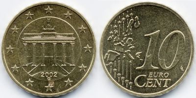 Лот: 4081869. Фото: 1. Германия. 10 евроцентов, 2002... Германия и Австрия