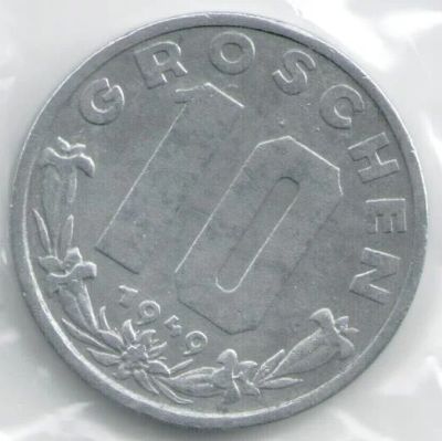 Лот: 11344290. Фото: 1. Австрия 10 грошей 1949 год (к3-7... Германия и Австрия