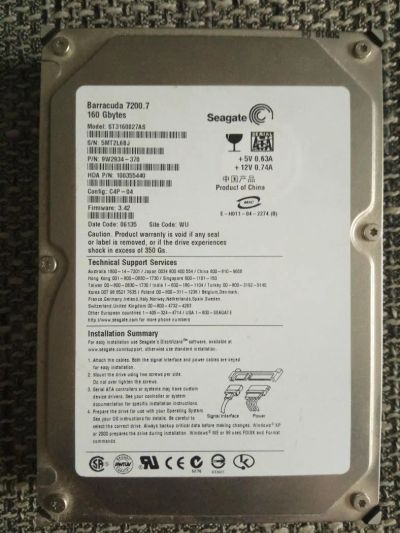 Лот: 11460092. Фото: 1. Жесткий диск Seagate ST3160827AS. Жёсткие диски