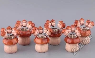 Лот: 5730593. Фото: 1. Подставка + 5 шпажек "Грибочки... Другое (посуда, кухонная утварь)