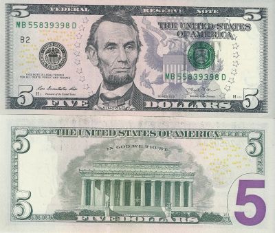 Лот: 21009733. Фото: 1. 5 долларов 2013 год ( В2 ) . США... Америка