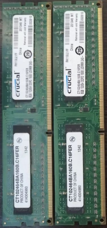 Лот: 15565224. Фото: 1. Память DDR3 2x8Gb Crucial 1600MHz. Оперативная память