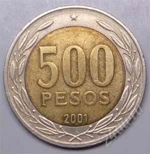 Лот: 1583140. Фото: 1. Чили. 500 песо 2001г. Биметалл... Америка