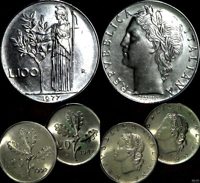 Лот: 13510744. Фото: 1. 100 лир. 1977г.+2 монеты по 20... Европа