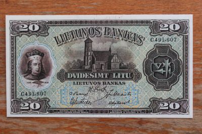 Лот: 22180175. Фото: 1. Литва 20 лит 1930 года. Водяные... Частные выпуски, копии банкнот