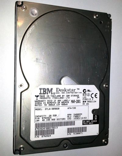 Лот: 3003135. Фото: 1. Жесткий диск 3.5'' IDE 20Gb IBM... Жёсткие диски (HDD)