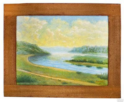 Лот: 17023667. Фото: 1. Картина "Берег реки" в деревянном... Другое (живопись, скульптура, фото)