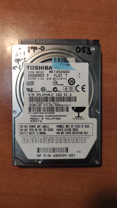 Лот: 21138303. Фото: 1. Жесткий диск Toshiba MK1652GSX... Жёсткие диски (HDD)