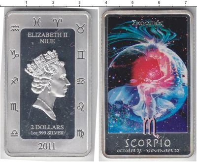 Лот: 5851444. Фото: 1. Ниуэ 2 $ 2011 Знак Зодиака Скорпион... Австралия и Океания