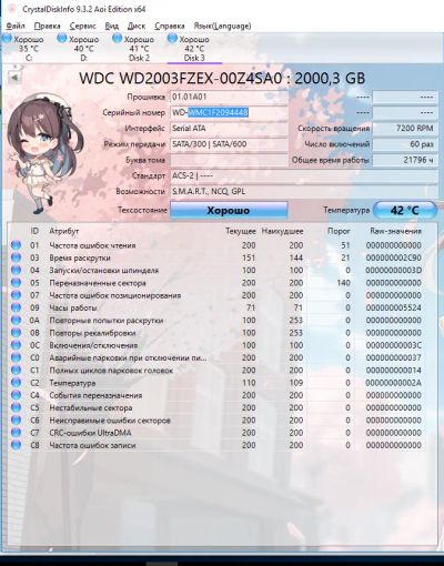 Лот: 23273837. Фото: 1. HDD SATA3 WD 2Tb, WMC1F2094448. Жёсткие диски (HDD)