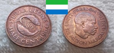 Лот: 18920819. Фото: 1. Сьерра-Леоне 1/2 цента 1964. Остальные страны