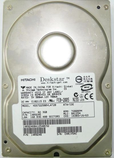 Лот: 7791942. Фото: 1. HDD IDE Hitachi 80 Gb жёсткий... Жёсткие диски (HDD)