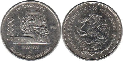 Лот: 18884988. Фото: 1. Мексика 5000 песо 1988 юбилейная... Америка