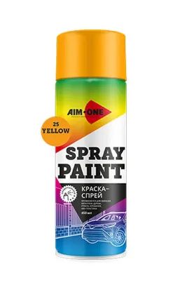 Лот: 19570636. Фото: 1. Краска-спрей желтая Aim-One Spray... Краски, лаки, растворитель