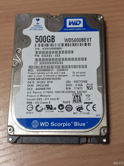 Лот: 18023950. Фото: 1. HDD для ноутбука 500gb (WD WD5000BEVT... Жёсткие диски