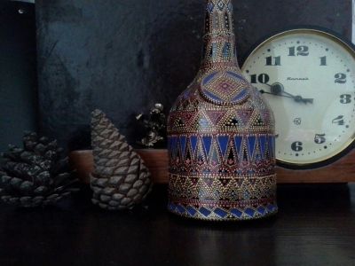 Лот: 5860809. Фото: 1. Бутылка. Ручная роспись. Единственный... Мозаика, фреска