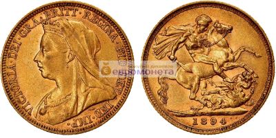 Лот: 19267184. Фото: 1. Австралия 1 соверен 1894 год... Австралия и Океания