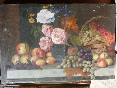 Лот: 1789286. Фото: 1. Картина.Натюрморт "Цветы с фруктами... Произведения