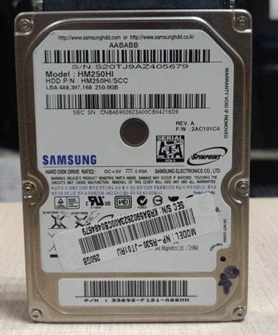 Лот: 20295793. Фото: 1. HDD для ноутбука 2.5"/250Гб/5400... Жёсткие диски (HDD)