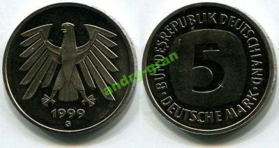 Лот: 6007010. Фото: 1. 0243 Германия 5 марок АЦ 1999... Германия и Австрия