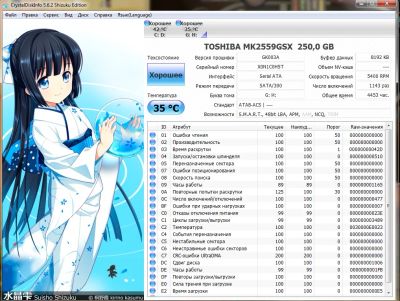 Лот: 4372981. Фото: 1. Toshiba SATA-II 250Gb MK2559GSX... Жёсткие диски (HDD)