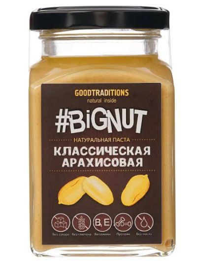 Лот: 15180306. Фото: 1. Арахисовая паста #Bignut "Классическая... Диетическое питание
