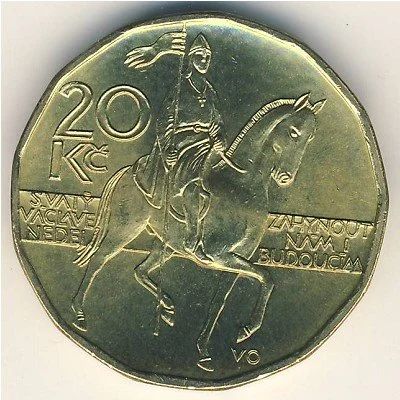 Лот: 10621837. Фото: 1. Чехия 20 крон 2002 года. Конный... Европа