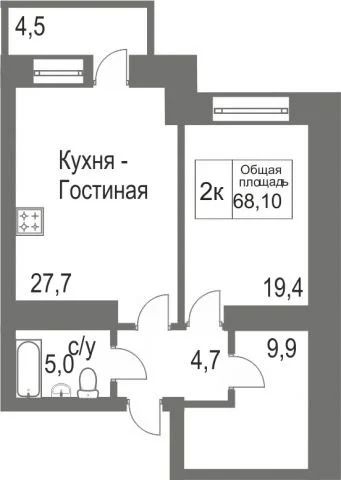 Лот: 12338611. Фото: 1. Продам 2-комн. кв. 68.1 кв.м... Квартиры, студии