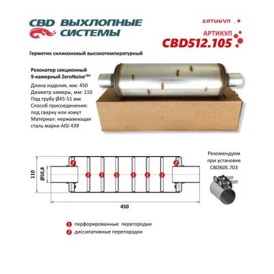 Лот: 24918555. Фото: 1. Резонатор круглый 40-50мм L450мм... Выхлопная система
