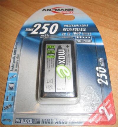Лот: 1151721. Фото: 1. Аккумулятор 9В, 250 mAh (крона... Батарейки, аккумуляторы, элементы питания