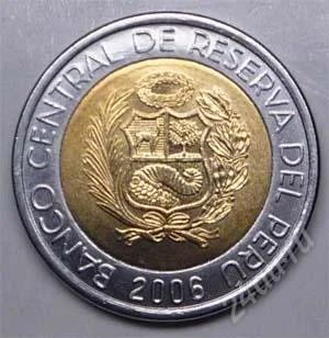 Лот: 1580503. Фото: 1. Перу. 5 новый соль 2006г. Биметалл... Америка