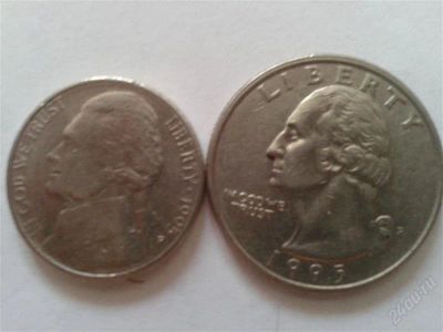 Лот: 2401860. Фото: 1. 5 и 25 центов США 1995 года. Америка