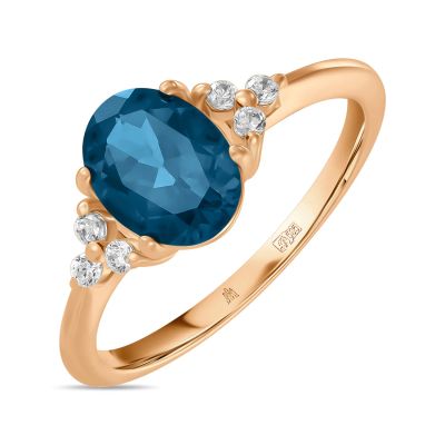 Лот: 24652362. Фото: 1. Кольцо с топазом и фианитами. Кольца, перстни