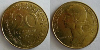 Лот: 1475301. Фото: 1. Монеты Франции (20 сантимов 1997г... Другое (монеты)