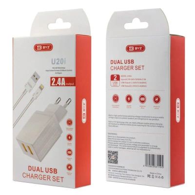 Лот: 22142597. Фото: 1. СЗУ BYZ U20i 2*USB+Lightning 2... Зарядные устройства, блоки питания, адаптеры сетевые для смартфонов