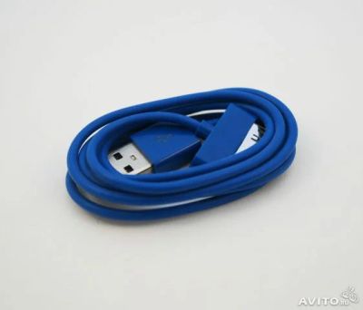 Лот: 3137652. Фото: 1. USB кабель для iPhone 4 синий... Дата-кабели, переходники