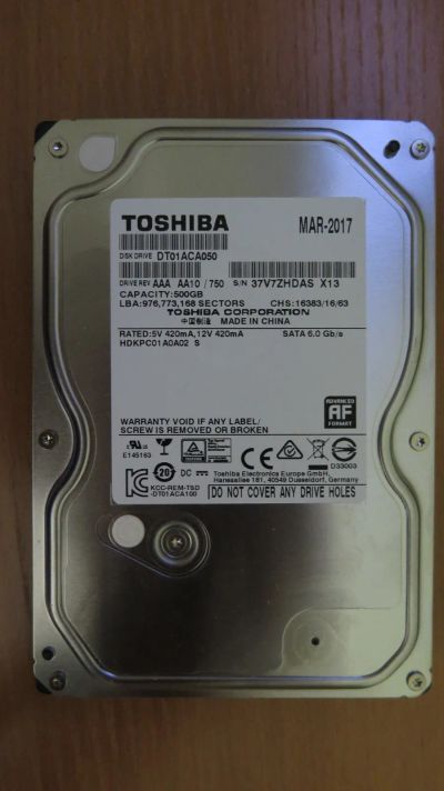 Лот: 24910372. Фото: 1. Жесткий диск Toshiba 500gb DT01ACA050... Жёсткие диски (HDD)