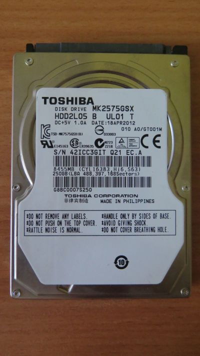 Лот: 14473248. Фото: 1. Жесткий диск Toshiba MK2575GSX... Жёсткие диски