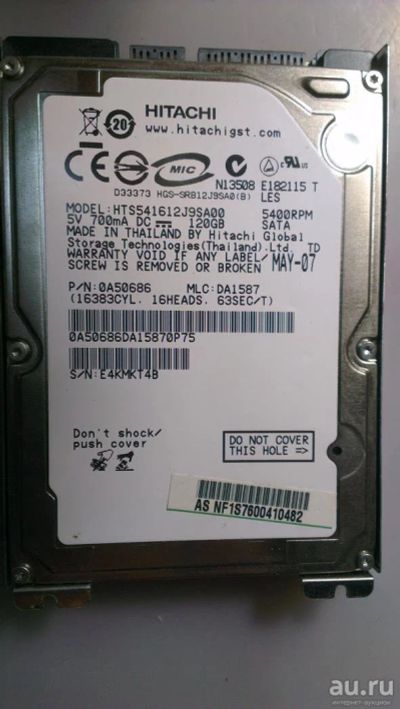 Лот: 9068585. Фото: 1. Жёсткий диск HITAChi120 GB. Жёсткие диски (HDD)