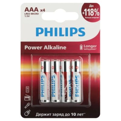 Лот: 24081526. Фото: 1. Батарейка Philips, ААА (LR03... Батарейки, аккумуляторы, элементы питания