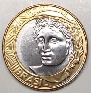 Лот: 1588306. Фото: 1. Бразилия. 1 реал 2007г. Биметалл... Америка