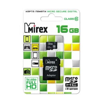 Лот: 11763630. Фото: 1. MicroSD 16 Gb MIREX + SD адаптера. Карты памяти