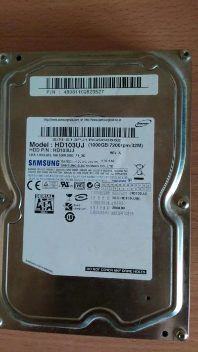 Лот: 7113691. Фото: 1. Hdd 1bt ( 1000 gb ) Samsung HD103UJ. Жёсткие диски (HDD)