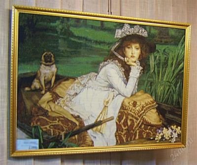 Лот: 896259. Фото: 1. Гобелен в раме, "Дама с собачкой... Другое (ручная работа)