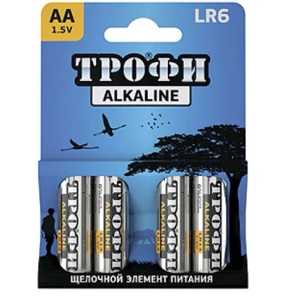 Лот: 22694121. Фото: 1. Батарейки АА 4шт Трофи Alkaline. Батарейки, аккумуляторы, элементы питания