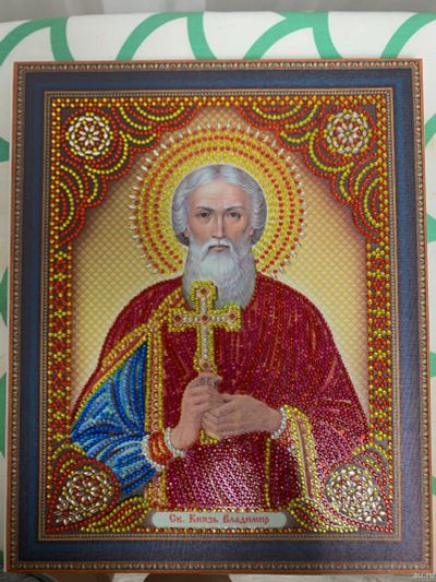 Лот: 15205468. Фото: 1. Икона Князь Владимир. Вышивание