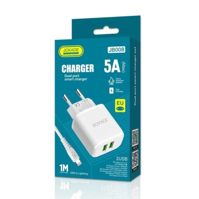 Лот: 22145013. Фото: 1. СЗУ JOKADE JB008 2*USB +LIGHTNING... Зарядные устройства, блоки питания, адаптеры сетевые для смартфонов